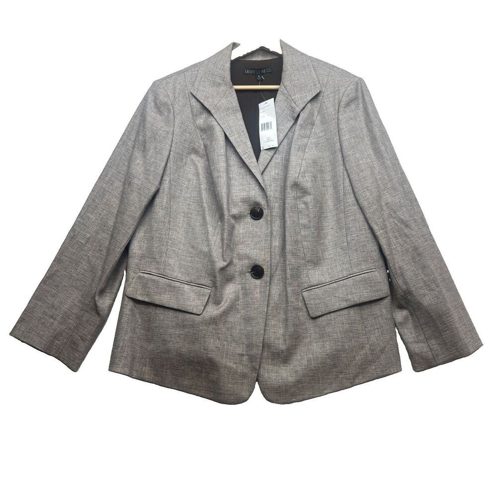 Lafayette 148 Brown Linen Viscose Blend Blazer Size 16